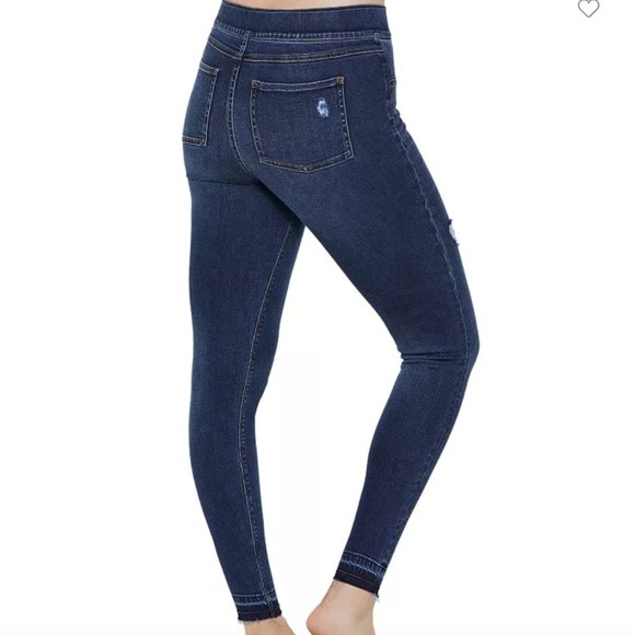 SPANX Distressed Denim Skinny Jean Ankle Raw Hem Jeans Size Medium - Picture 5 of 15